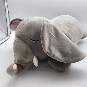 Snoozimals Elephant Plush Pillow 20" Gray Soft Eyes Closed Big Ears Go Games